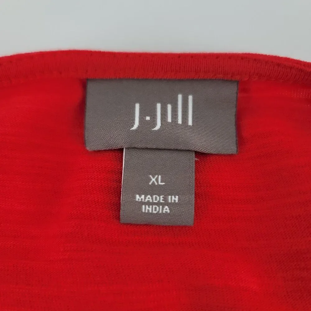 J. Jill Red Slub Cotton Long Sleeve V Neck Button Front Tunic Top XL - Picture 5 of 11